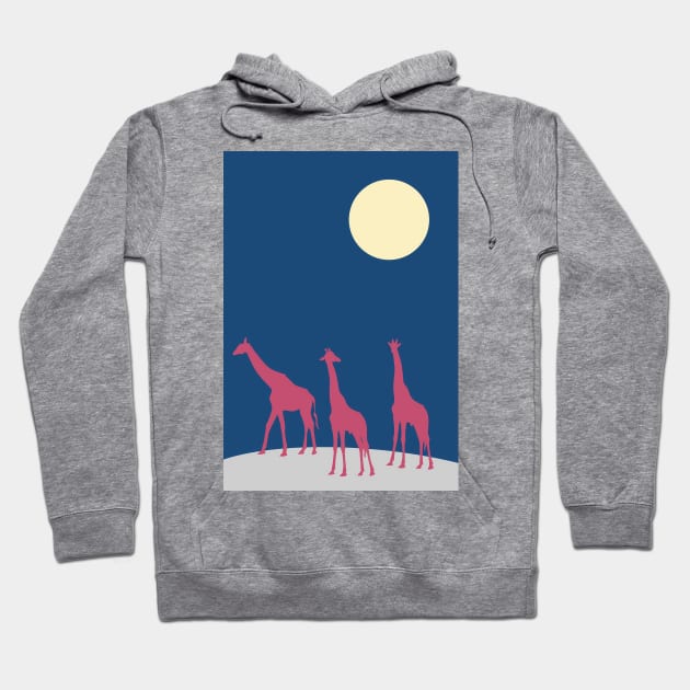 Giraffes walking in the savanna by night Hoodie by punderful_day